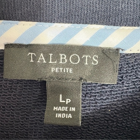 TALBOTS Pullover Sweatshirt with Striped Sleeves in Navy/White Size Petite Large - Picture 4 of 5